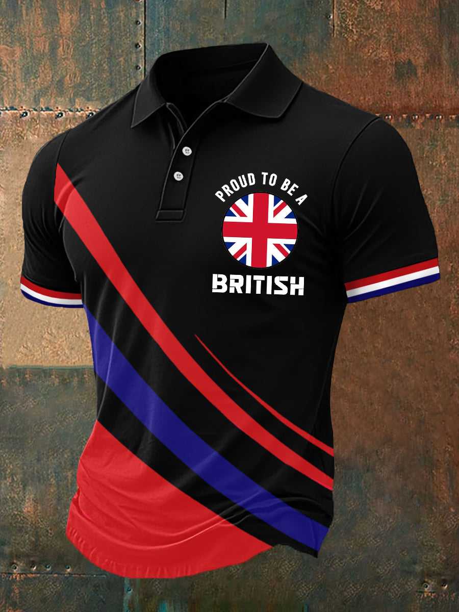 Men's Proud To Be A British UK Flag Print Casual Polo