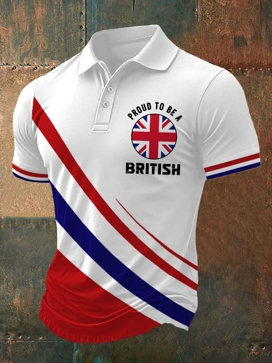 Men's Proud To Be A British UK Flag Print Casual Polo