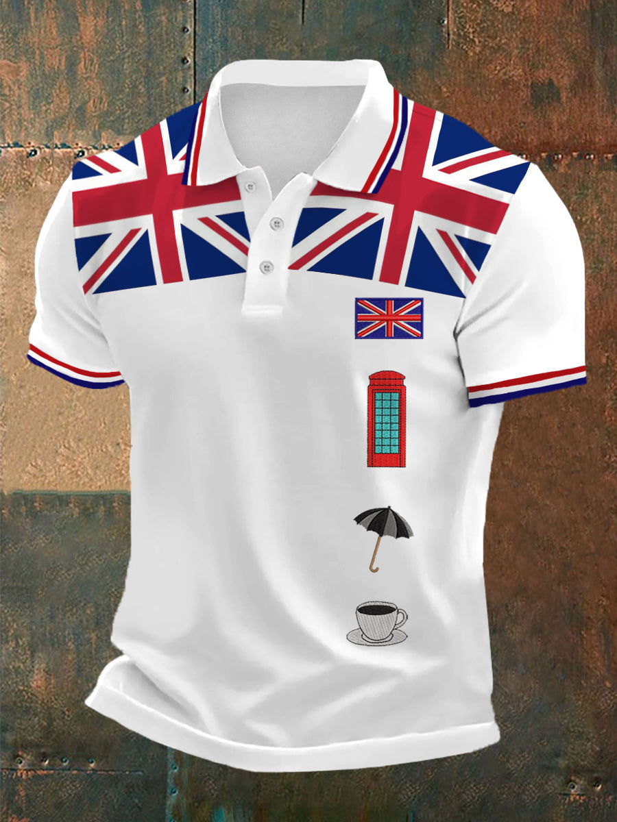 Men's UK Flag Print Casual Polo