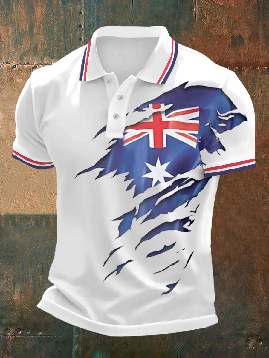 Men's UK Flag Print Casual Polo