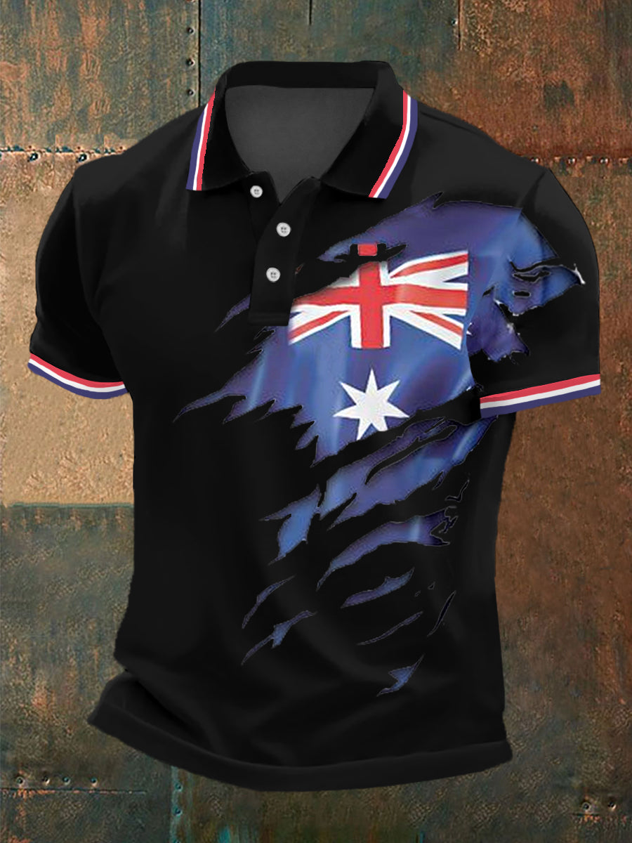 Men's UK Flag Print Casual Polo