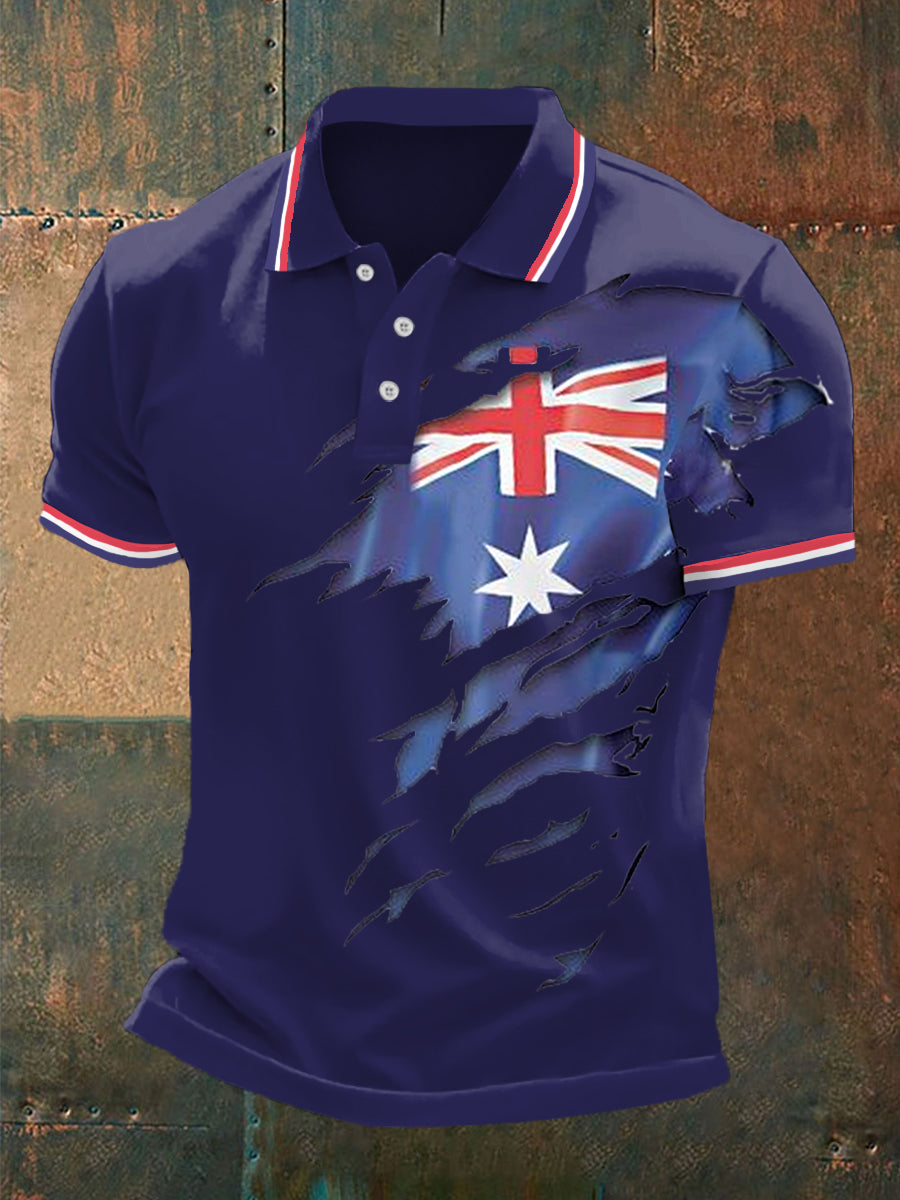 Men's UK Flag Print Casual Polo
