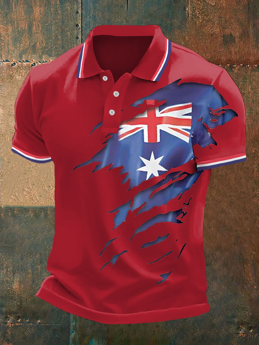 Men's UK Flag Print Casual Polo
