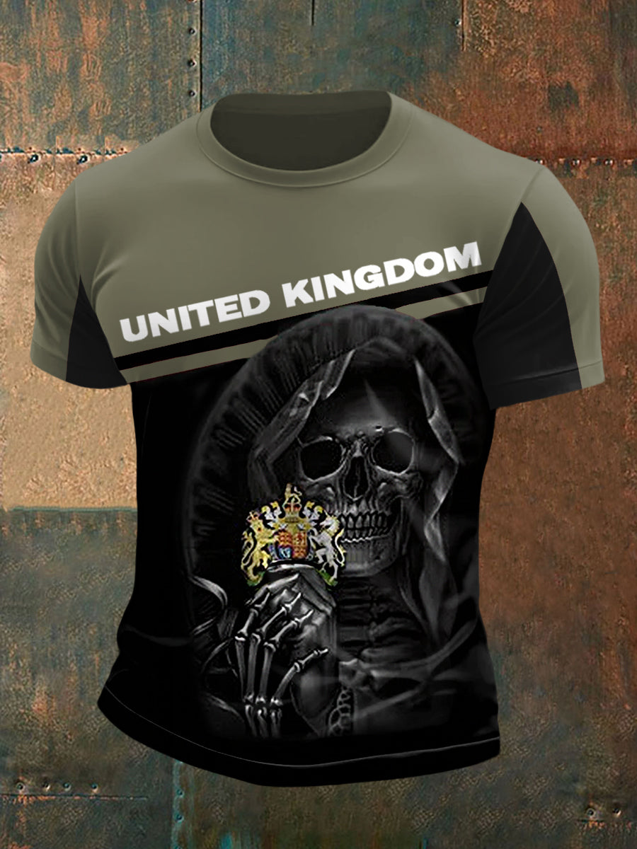 Men's United Kingdom Skull Print Casual Tee