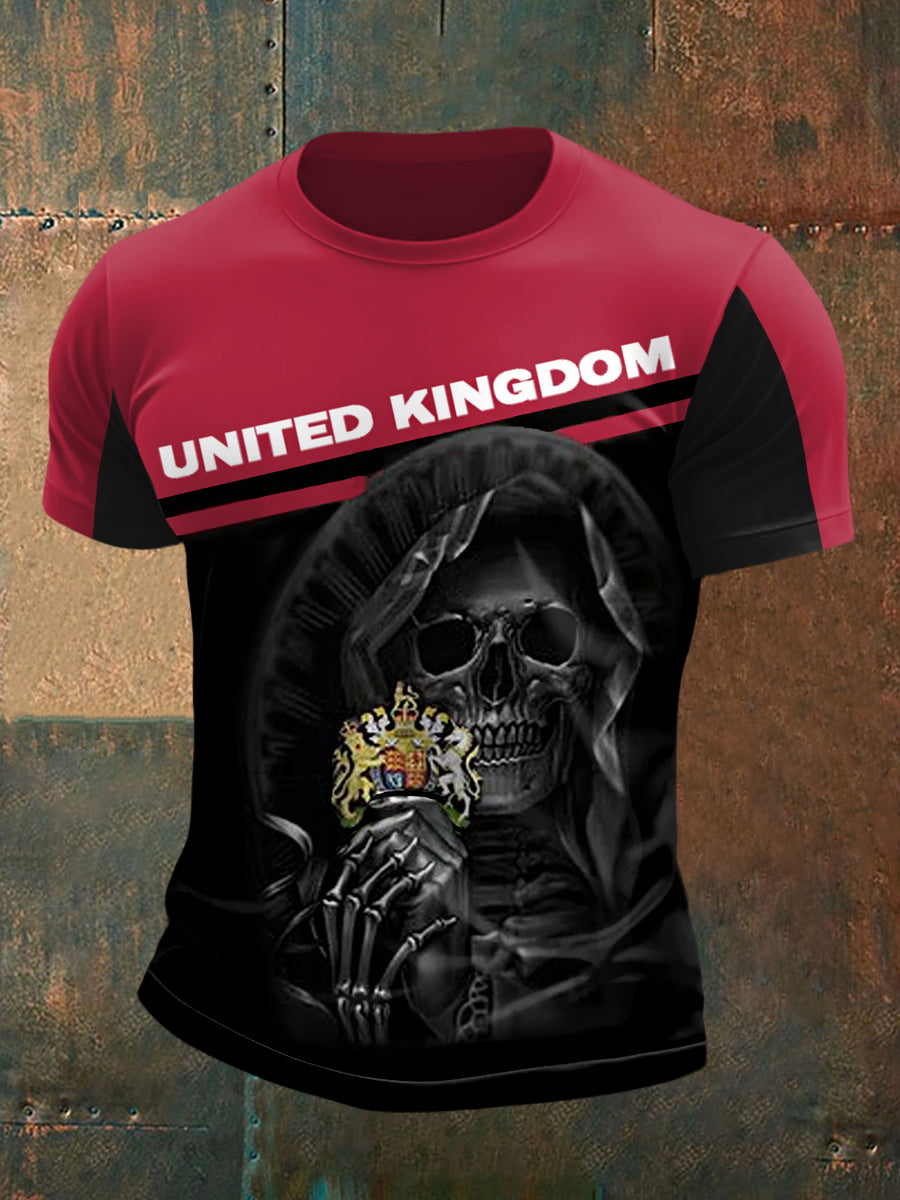 Men's United Kingdom Skull Print Casual Tee