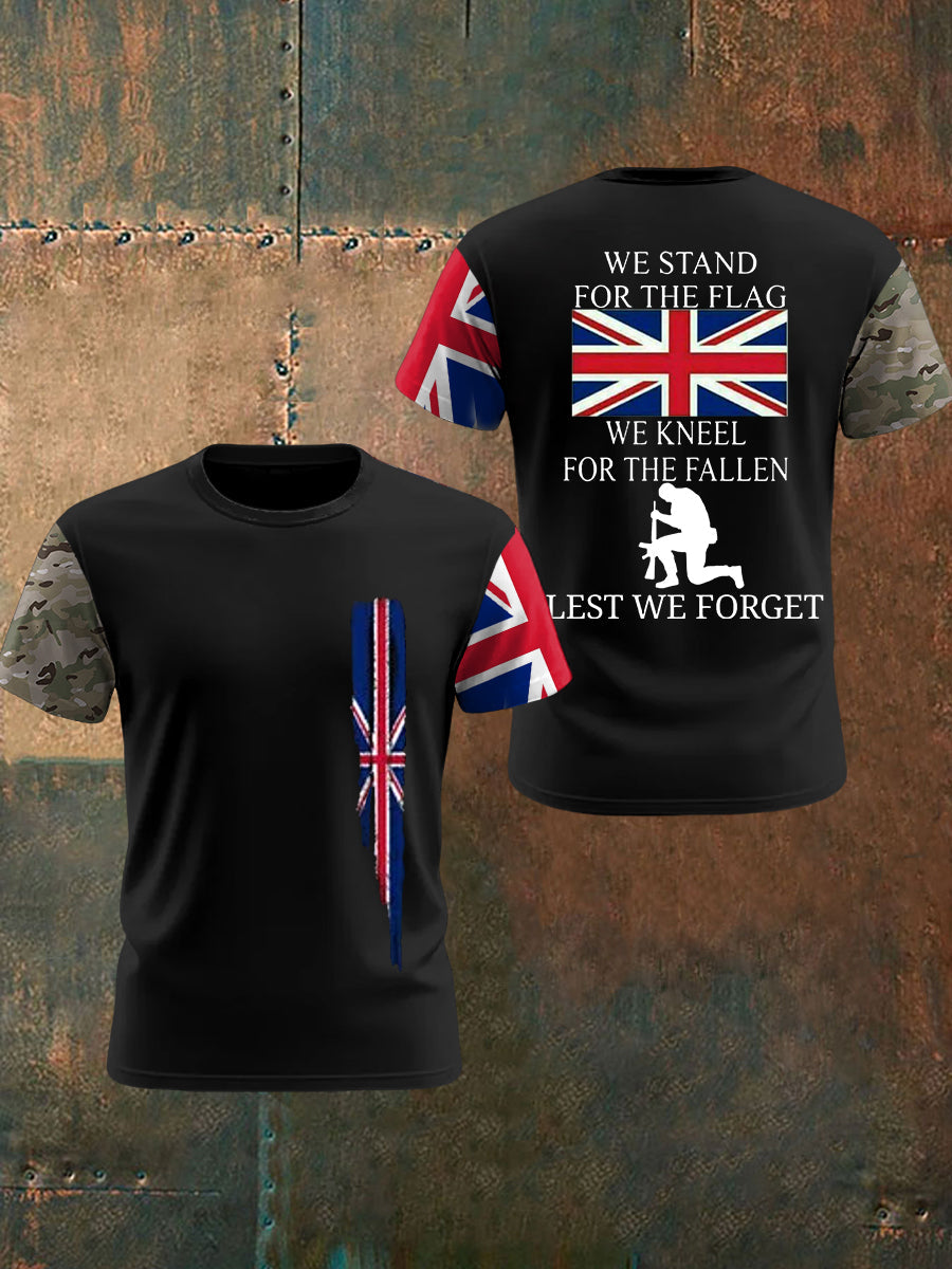 Men's We Stand For The Flag We Kneel For The Fallen Lest We Forget, UK Flag Camouflage Print Casual Tee