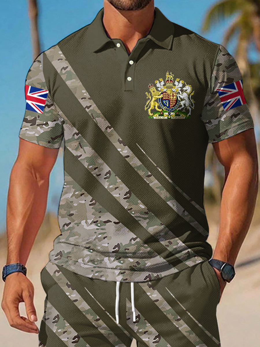 Men's UK Flag Camouflage Print Casual Two-Piece Set