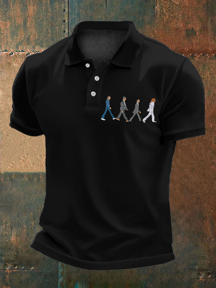 Men's Retro Music Band Printed Polo Shirt