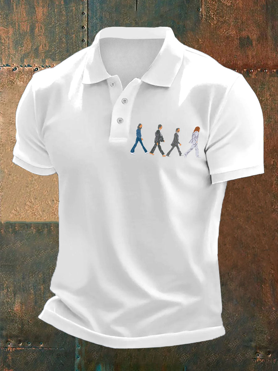 Men's Retro Music Band Printed Polo Shirt