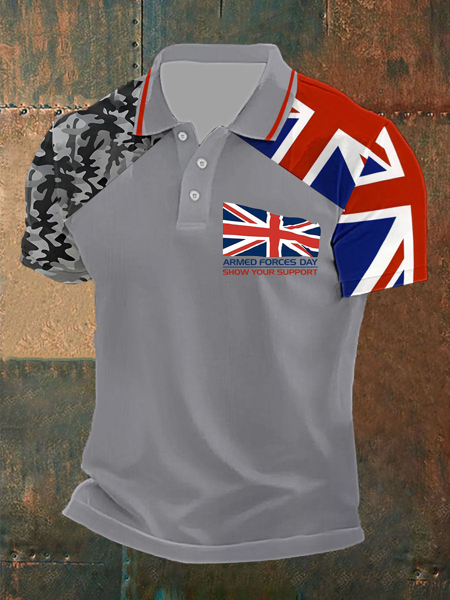 Men's Armed Forces Day Printed Button T-Shirt