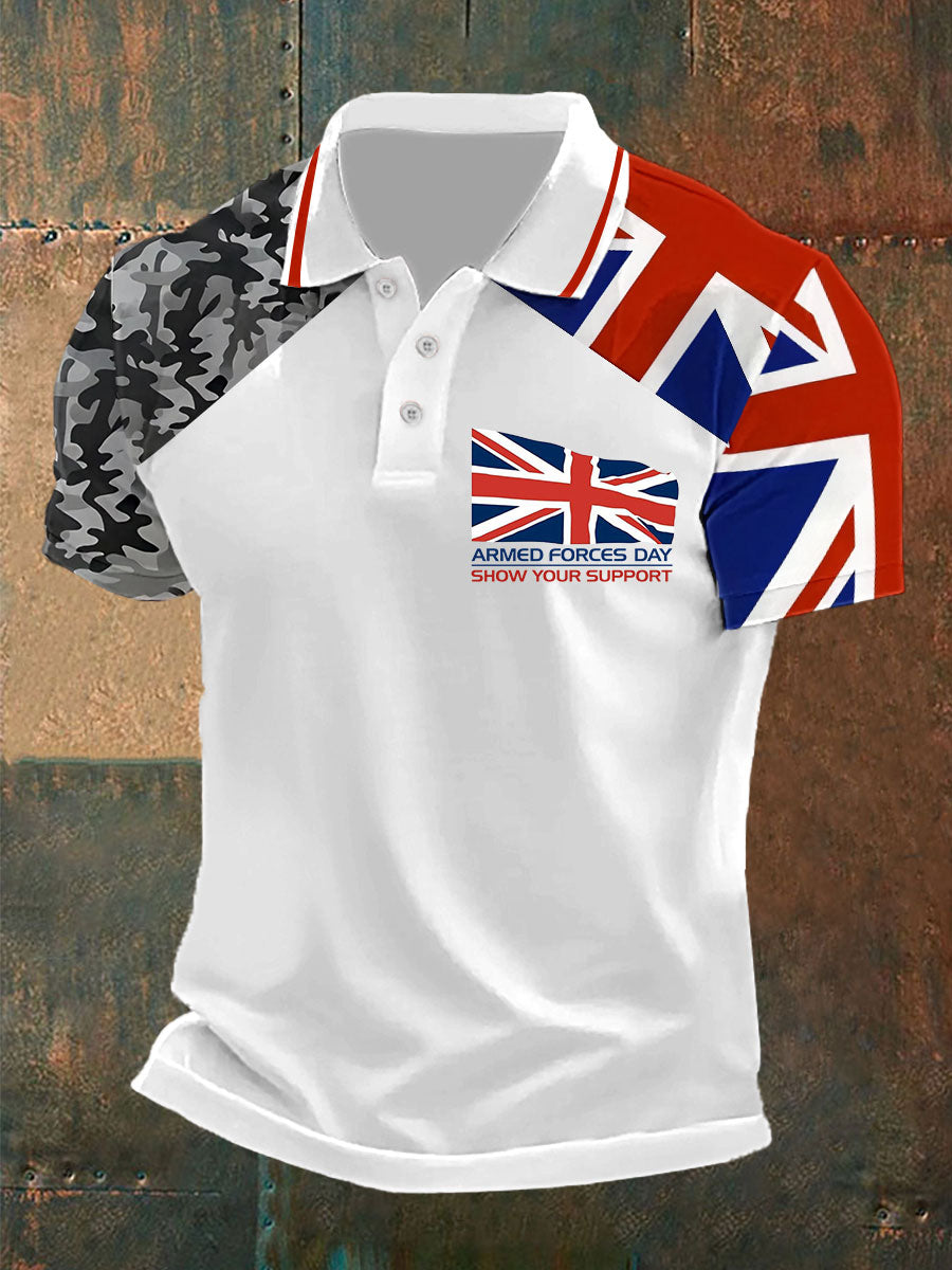 Men's Armed Forces Day Printed Button T-Shirt