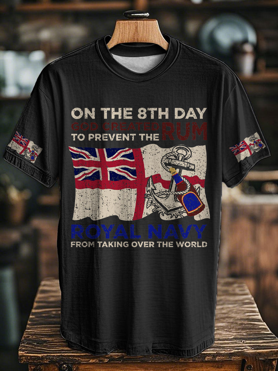 Unisex Royal Navy 8 Days&Rum Veteran Printed T-shirt