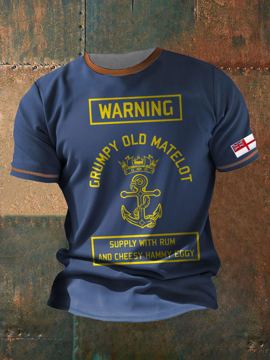 Men's Royal Navy Grumpy Old Veteran Printed T-shirt