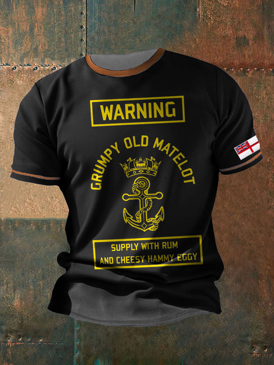 Men's Royal Navy Grumpy Old Veteran Printed T-shirt