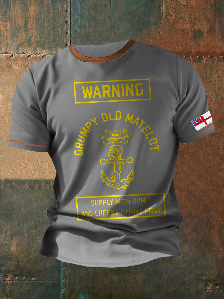 Men's Royal Navy Grumpy Old Veteran Printed T-shirt