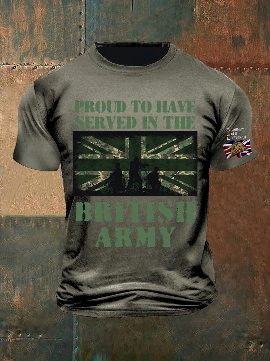 Men's Vintage British Veterans Memorial Art Print Casual T-Shirt