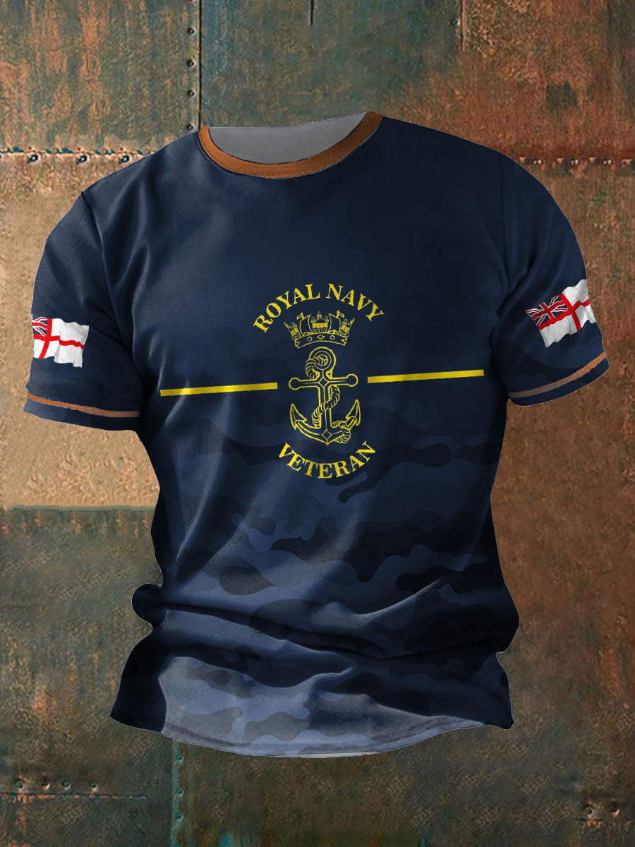 Men's Royal Navy Grumpy Old Veteran Printed T-shirt