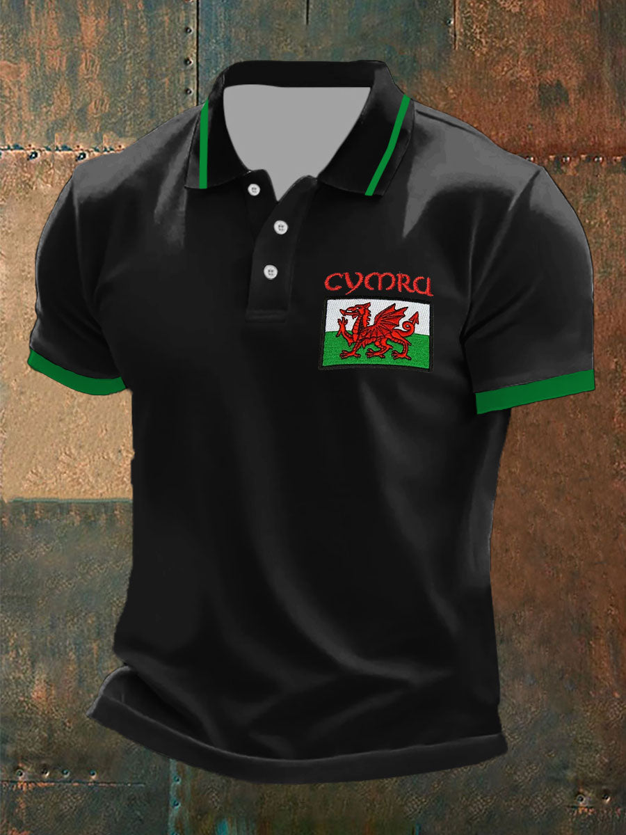 Men's Welsh Flag Casual Button T-Shirt