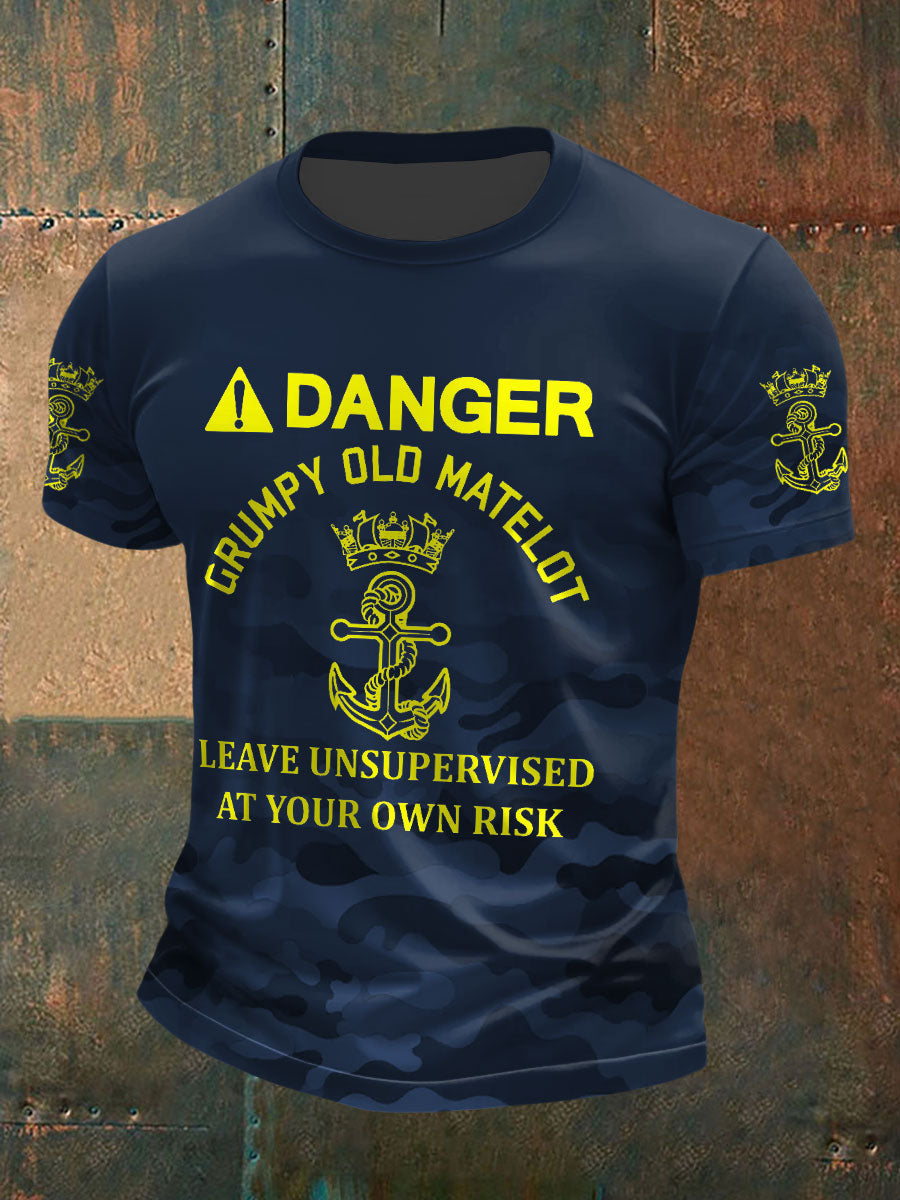 Men's Royal Navy Grumpy Old Veteran Printed T-shirt
