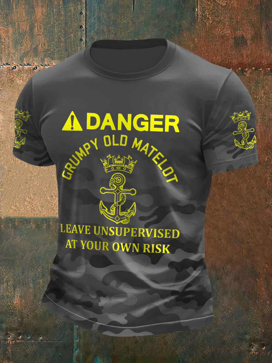 Men's Royal Navy Grumpy Old Veteran Printed T-shirt