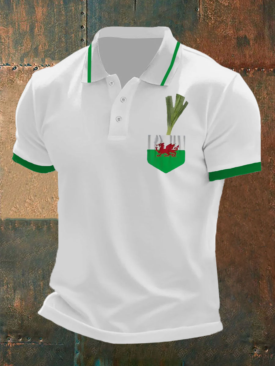 Men's Welsh Flag Casual Button T-Shirt
