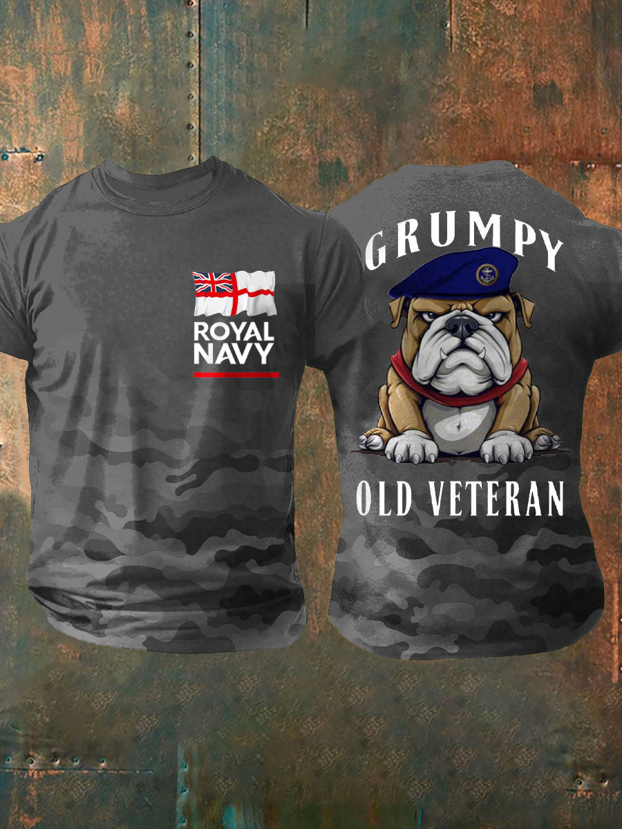 Men's Royal Navy Grumpy Old Veteran Printed T-shirt