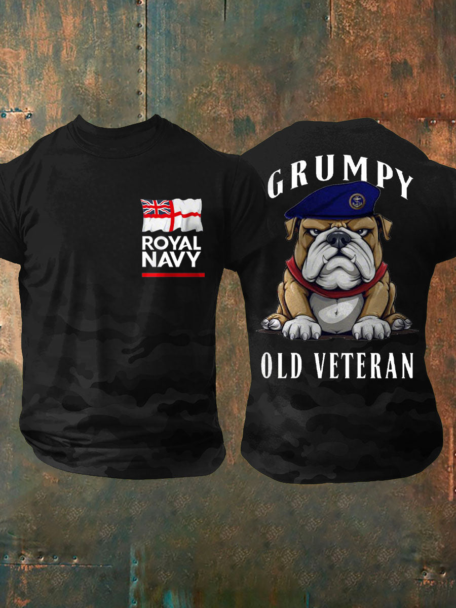 Men's Royal Navy Grumpy Old Veteran Printed T-shirt
