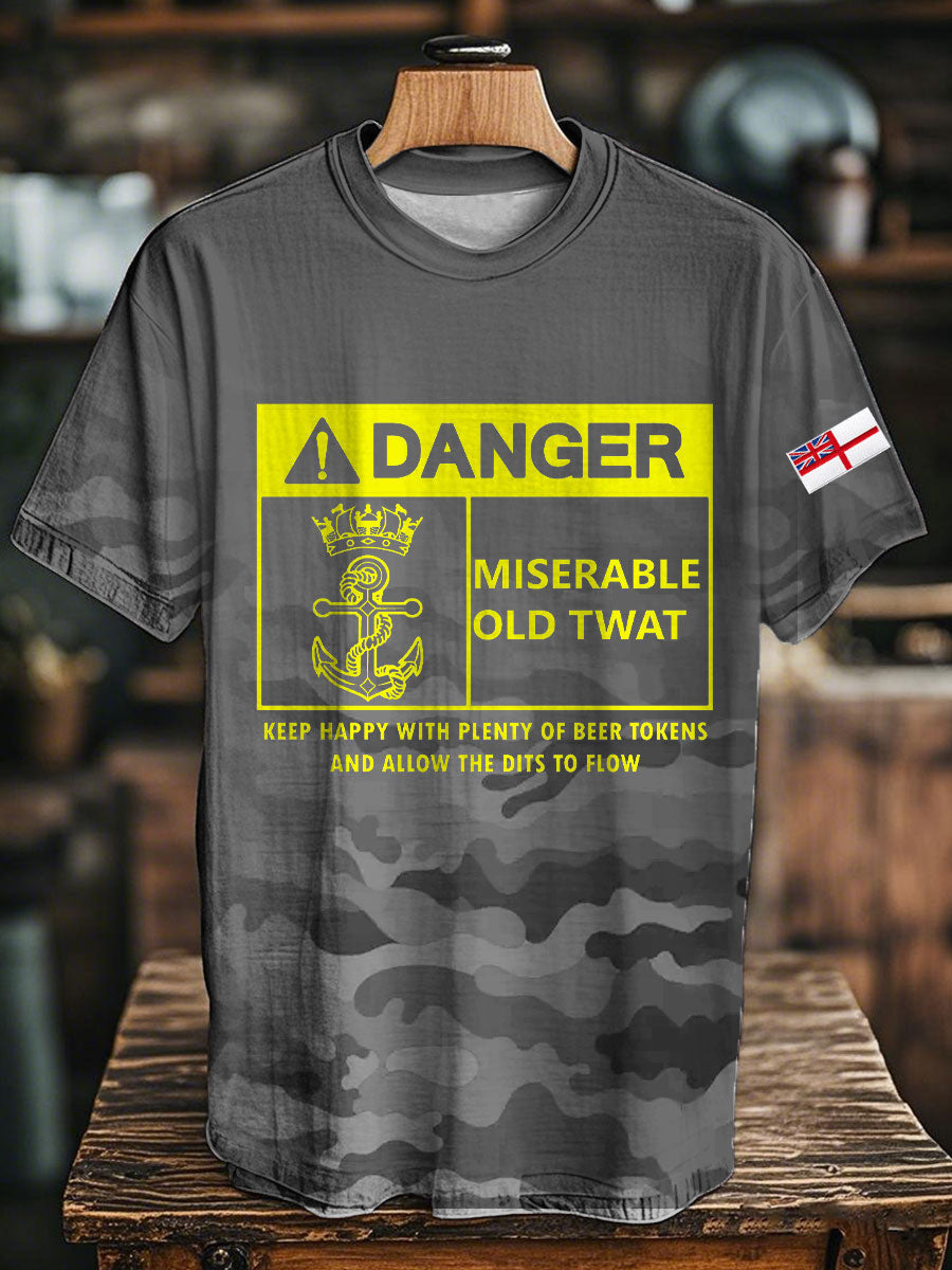 Unisex Royal Navy Grumpy Old Veteran Printed T-shirt