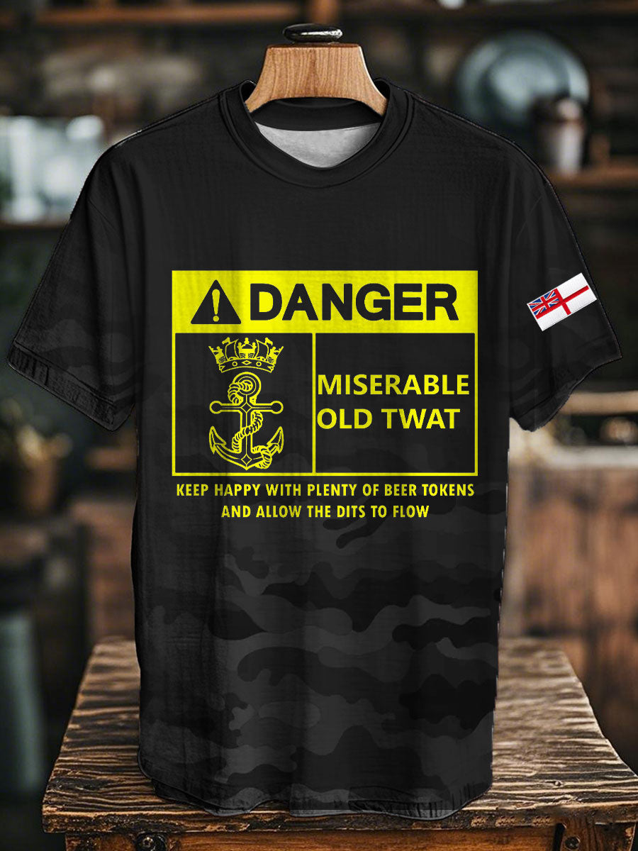 Unisex Royal Navy Grumpy Old Veteran Printed T-shirt