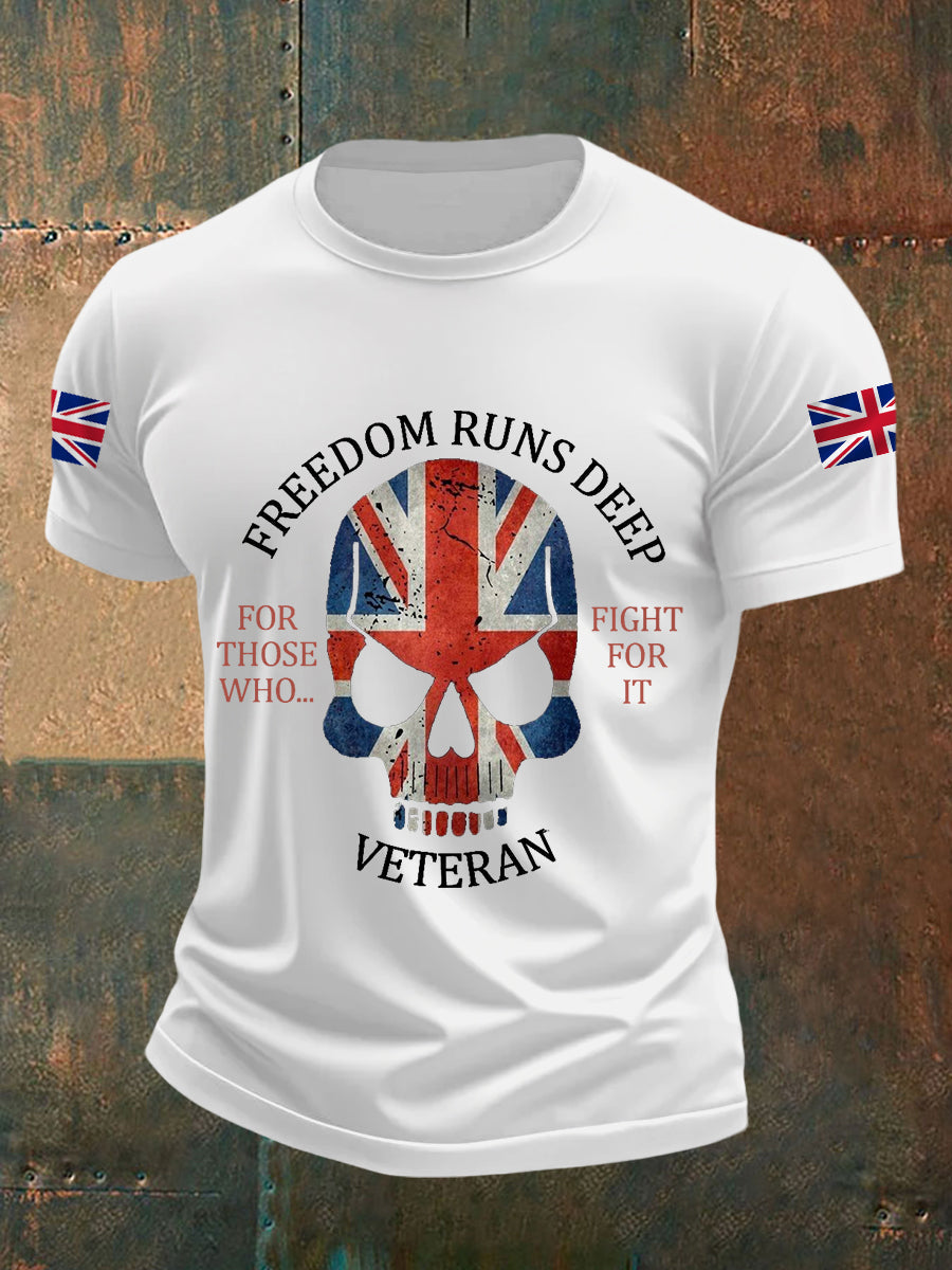 Men's Freedom Runs Deep For Those Who Fight For It, Veteran UK Flag Print Casual Tee