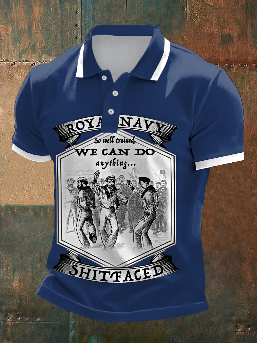 Men's Vintage Royal Navy Dancing Team Print Casual Top