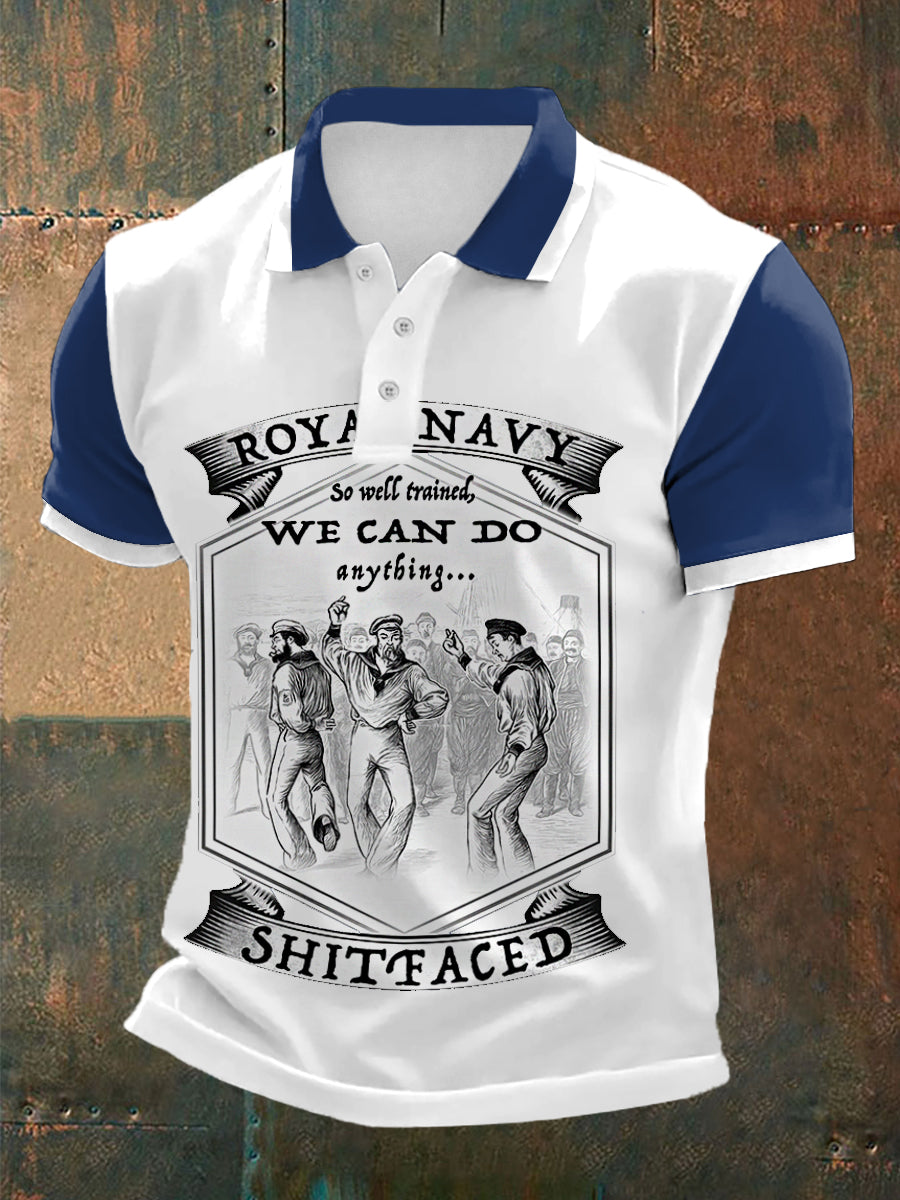 Men's Vintage Royal Navy Dancing Team Print Casual Top