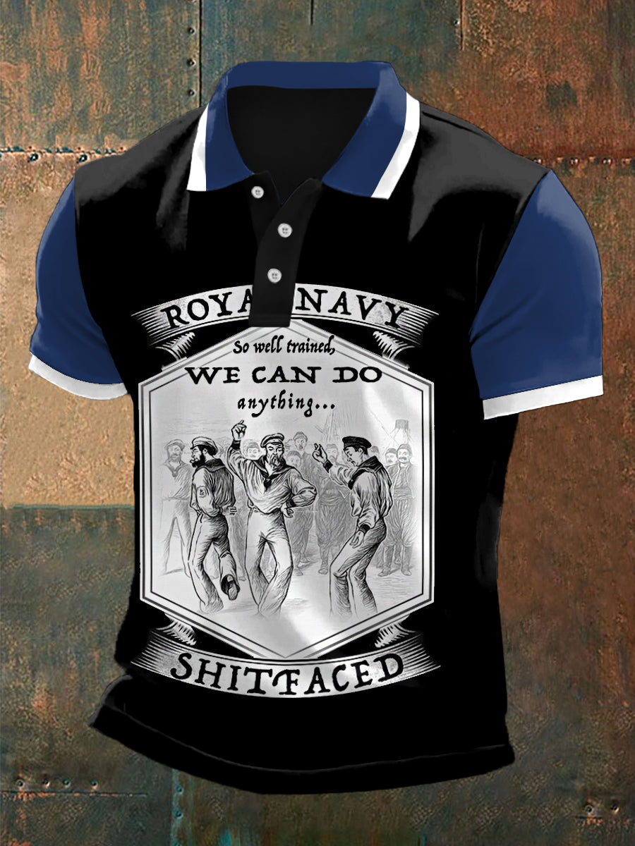 Men's Vintage Royal Navy Dancing Team Print Casual Top