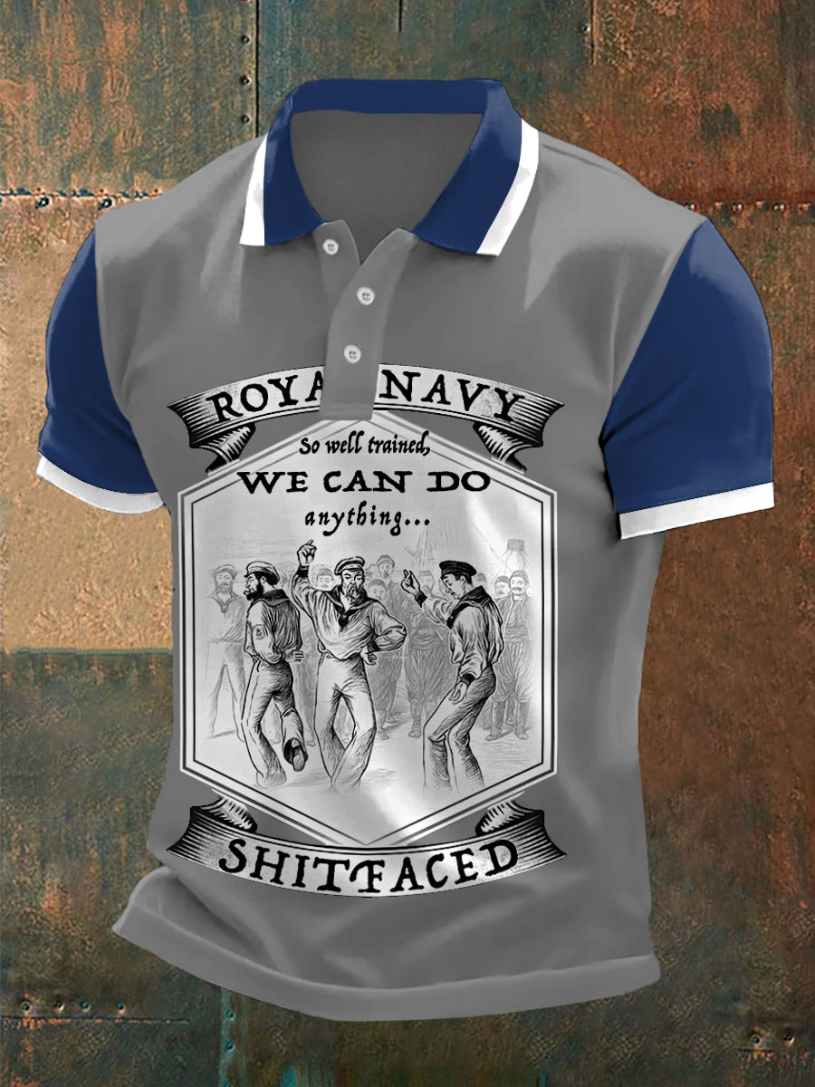 Men's Vintage Royal Navy Dancing Team Print Casual Top