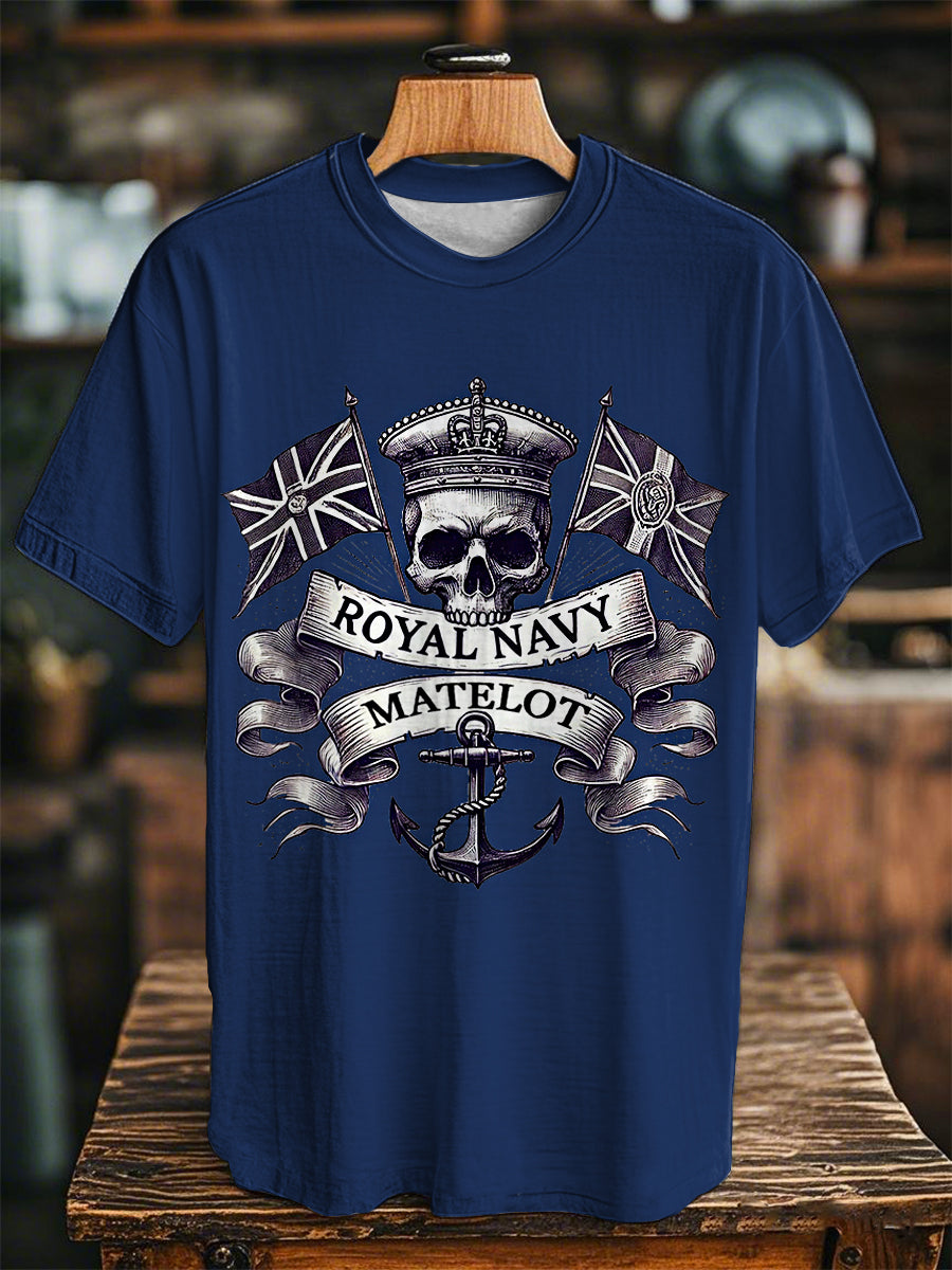 Unisex Vintage Royal Navy Matelot Skull Print Casual Tee