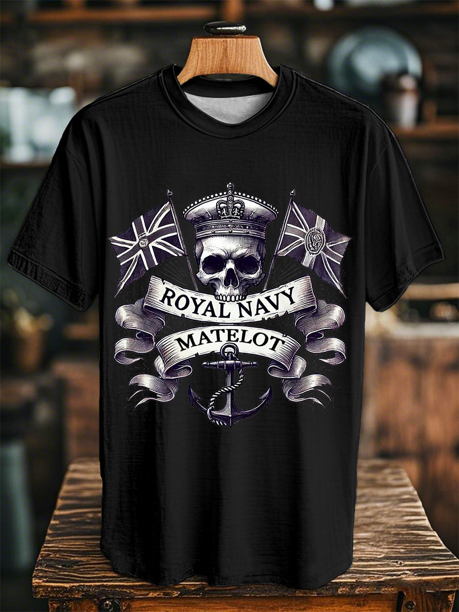 Unisex Vintage Royal Navy Matelot Skull Print Casual Tee