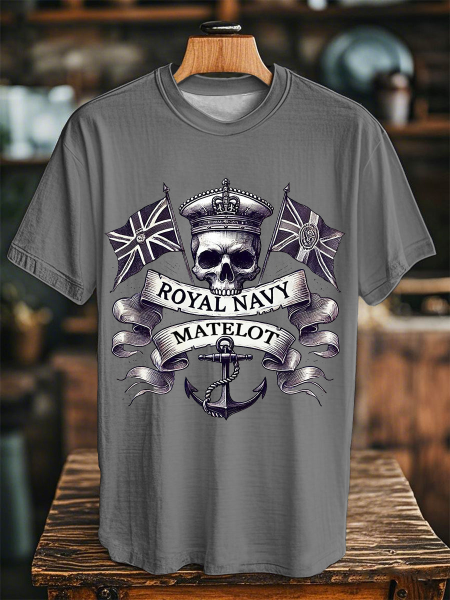 Unisex Vintage Royal Navy Matelot Skull Print Casual Tee