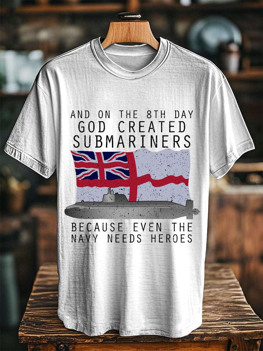 Unisex Vintage God Created Submariners Print Casual Tee