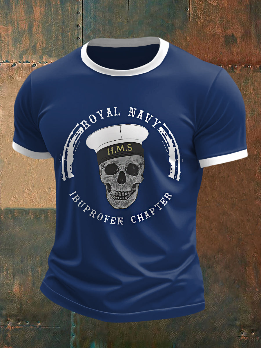 Men's Retro Royal Navy Print Casual Tee