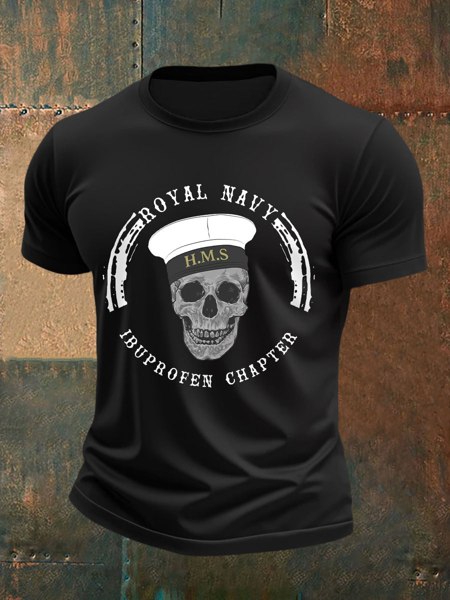 Men's Retro Royal Navy Print Casual Tee