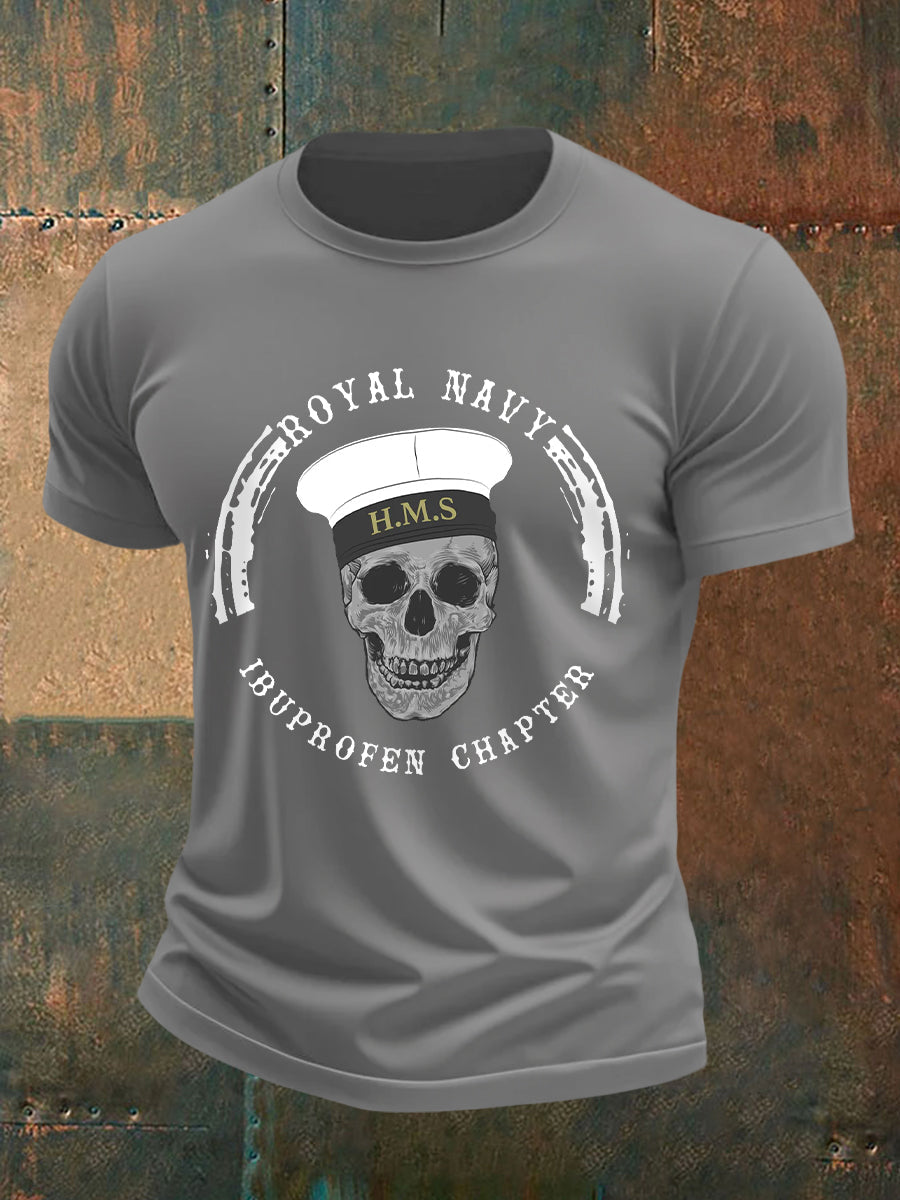 Men's Retro Royal Navy Print Casual Tee