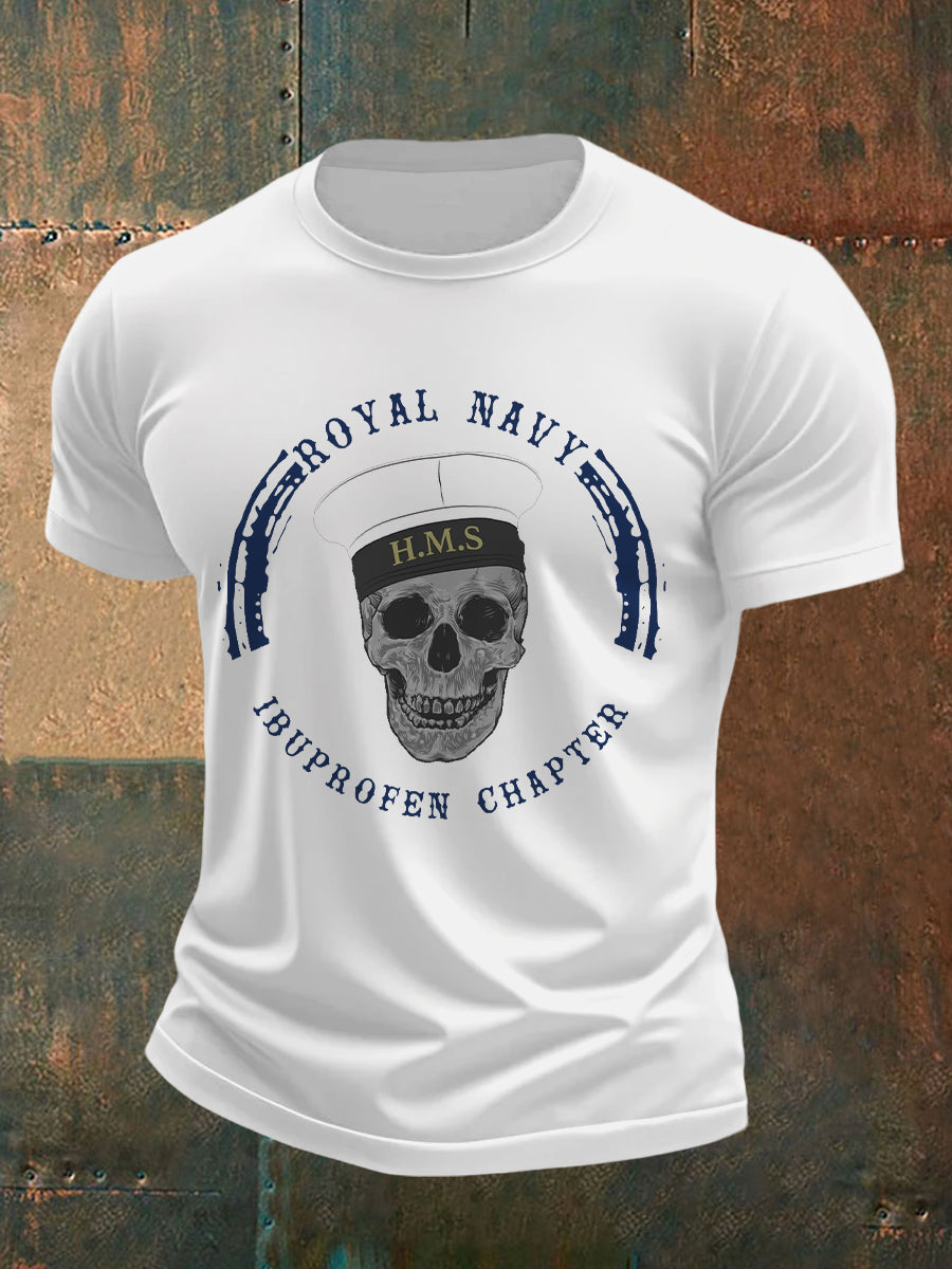 Men's Retro Royal Navy Print Casual Tee