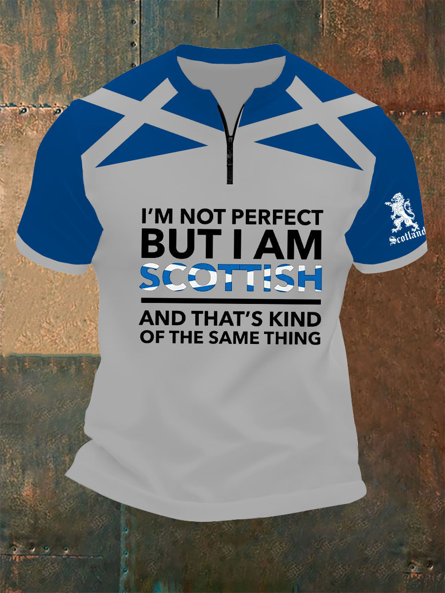 Men's Zip Scottish Flag Short Sleeve T-Shirt