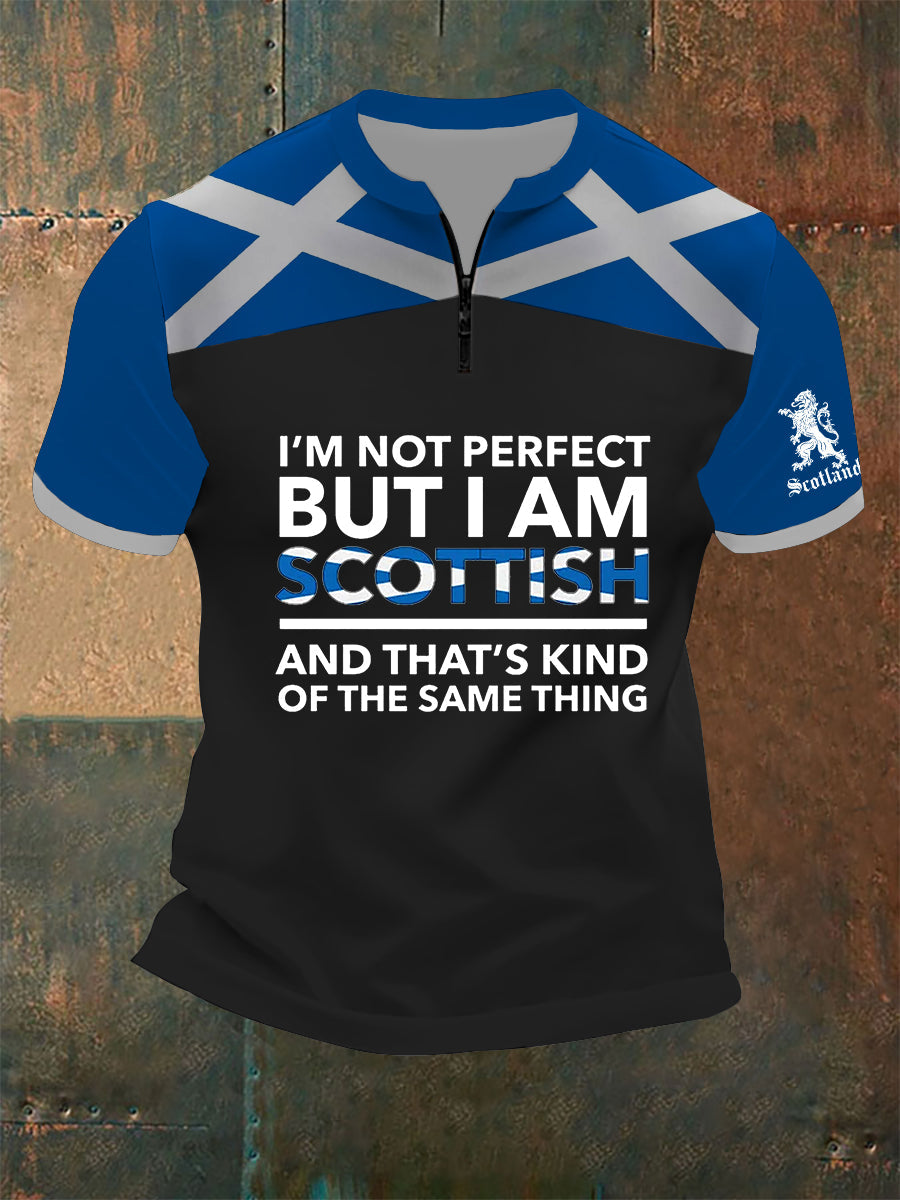 Men's Zip Scottish Flag Short Sleeve T-Shirt