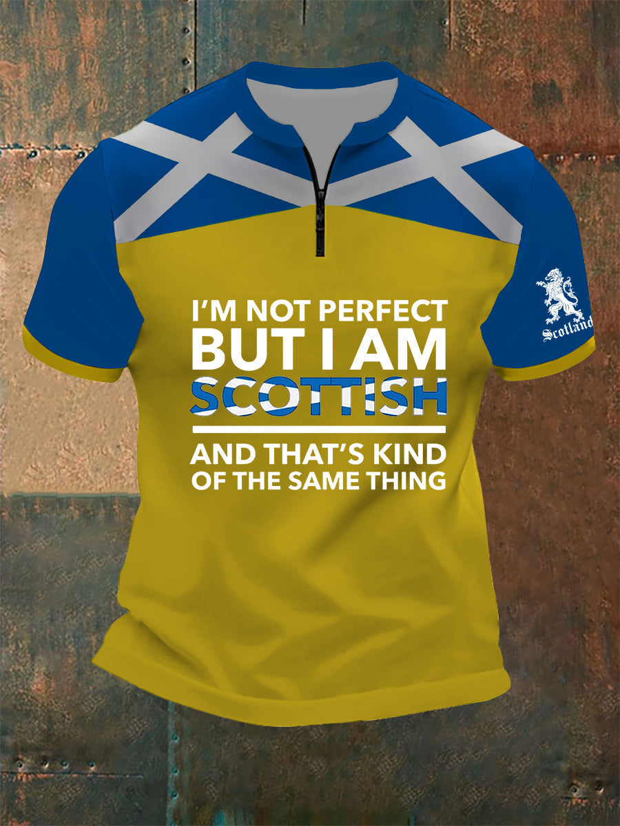 Men's Zip Scottish Flag Short Sleeve T-Shirt