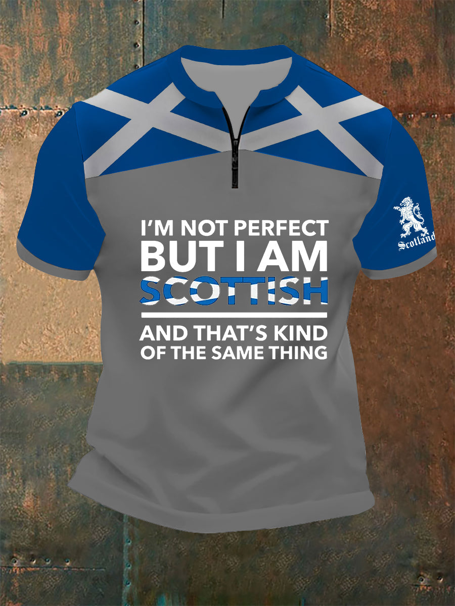 Men's Zip Scottish Flag Short Sleeve T-Shirt