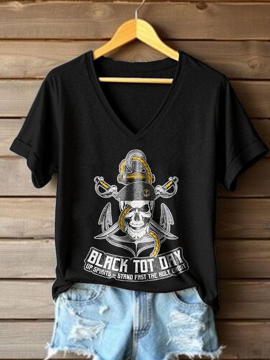 Women's Funny Whiskey Beers Black Tot Day Printed T-Shirt