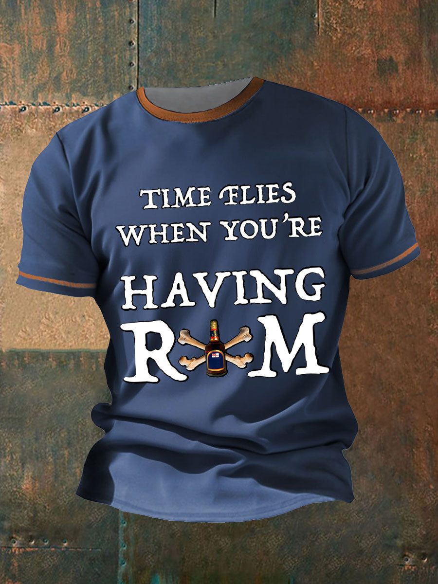 M,en's Funny Navy Veteran Rum Printed T-Shirt