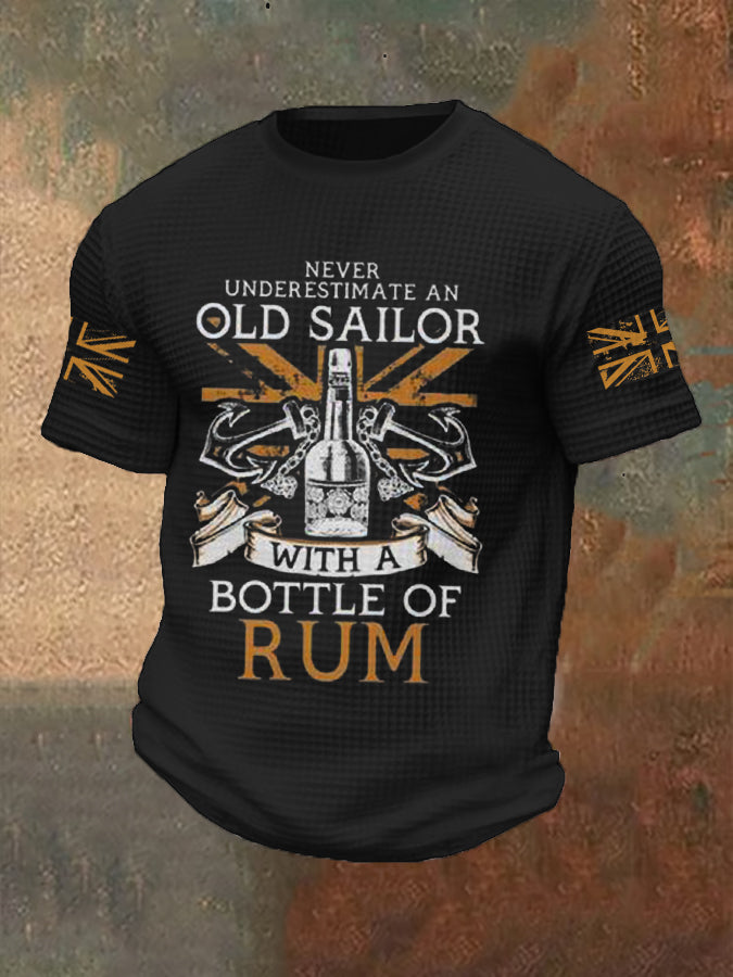 Men's Funny Navy Veteran Rum Printed Waffle Tops