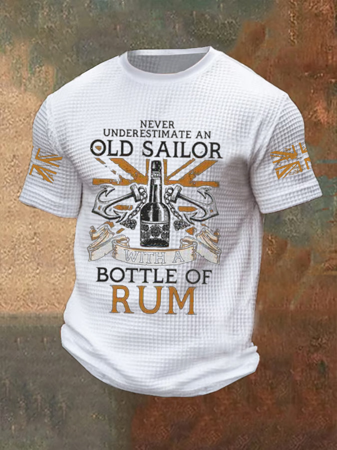 Men's Funny Navy Veteran Rum Printed Waffle Tops